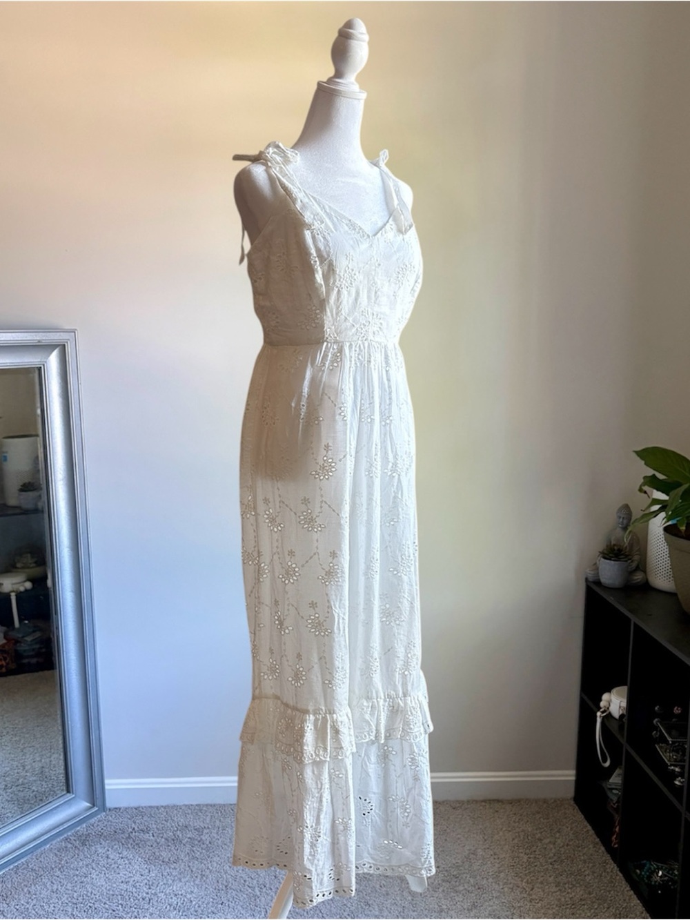 Taylor White Eyelet Maxi Dress with Tie Straps